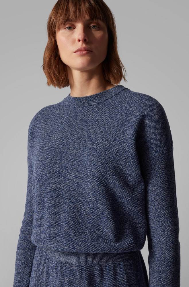 Hugo Boss Crew-neck knitted dress Lyse Blå | N3kXe5Cv