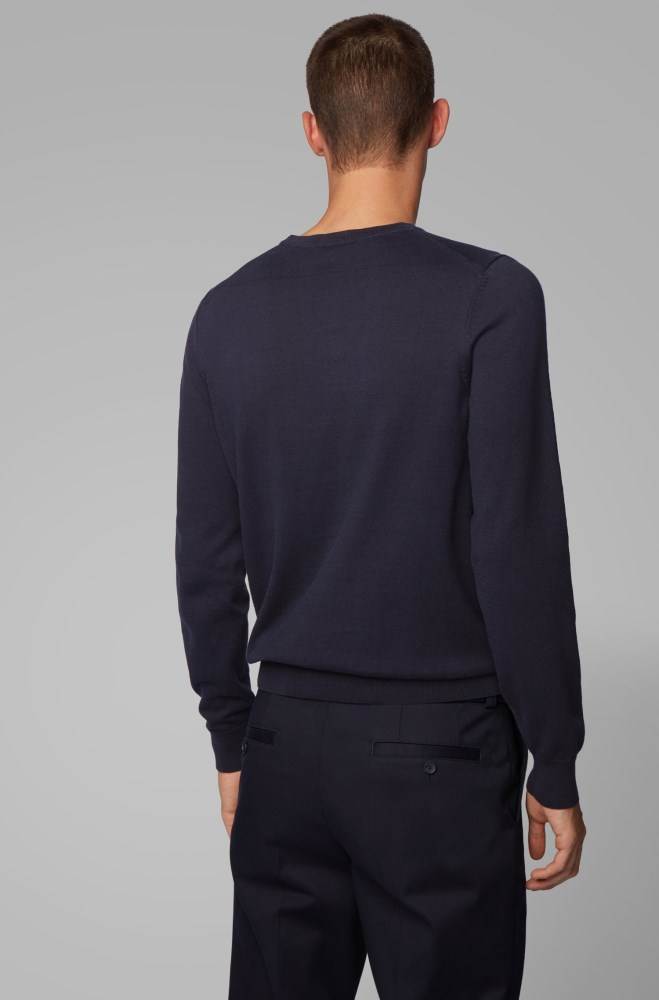 Hugo Boss Crew-neck knitted sweater Mørke Blå | pNWZ4epE