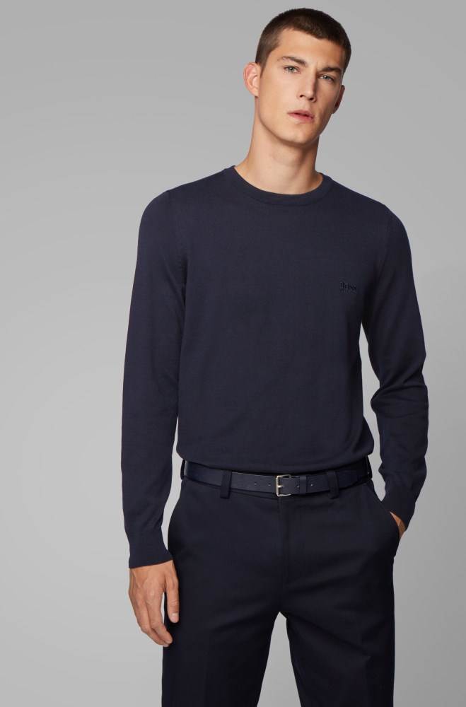 Hugo Boss Crew-neck knitted sweater Mørke Blå | pNWZ4epE