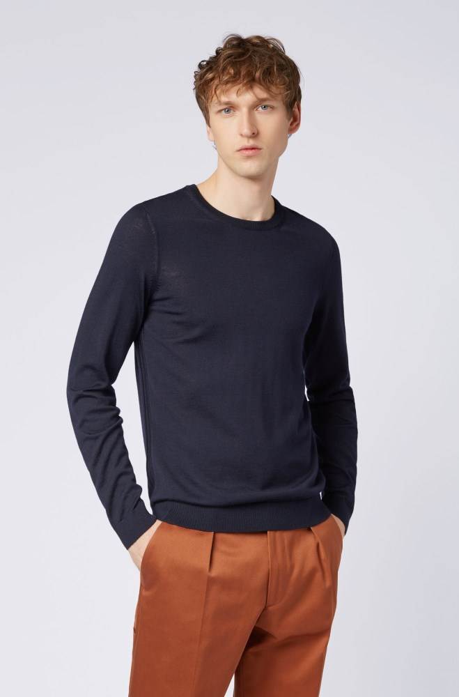 Hugo Boss Crew-neck sweater Mørke Blå | OlJABqpq