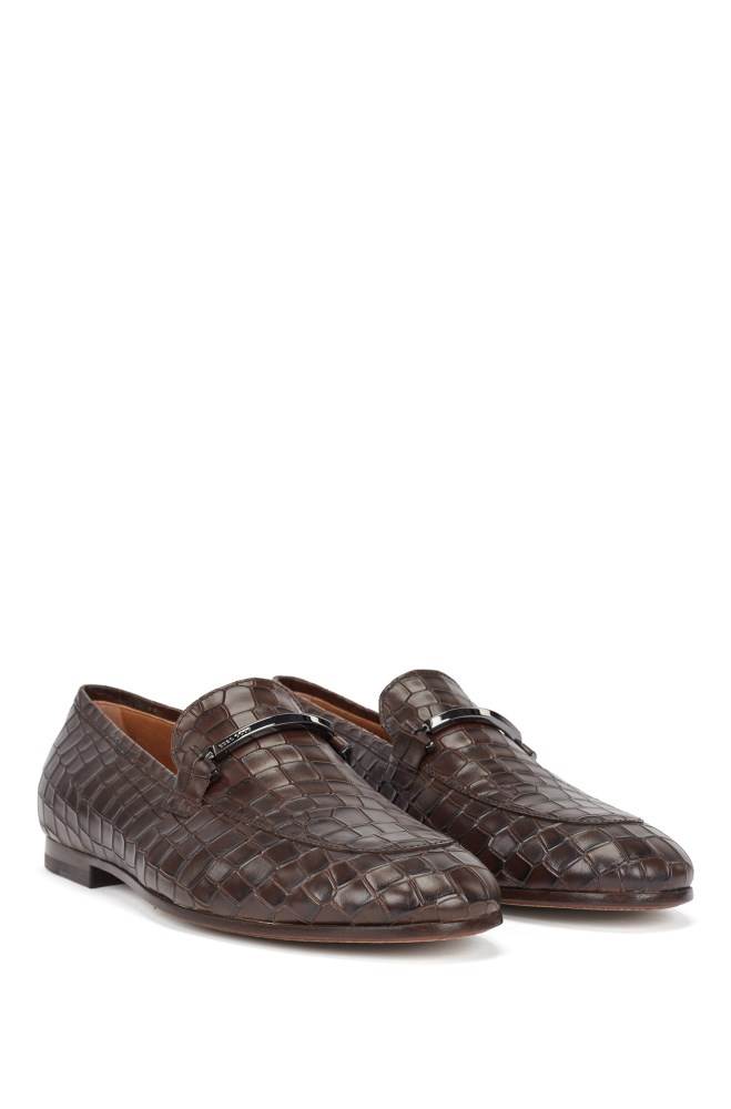 Hugo Boss Crocodile-print loafers Mørke Brune | pImyUv01