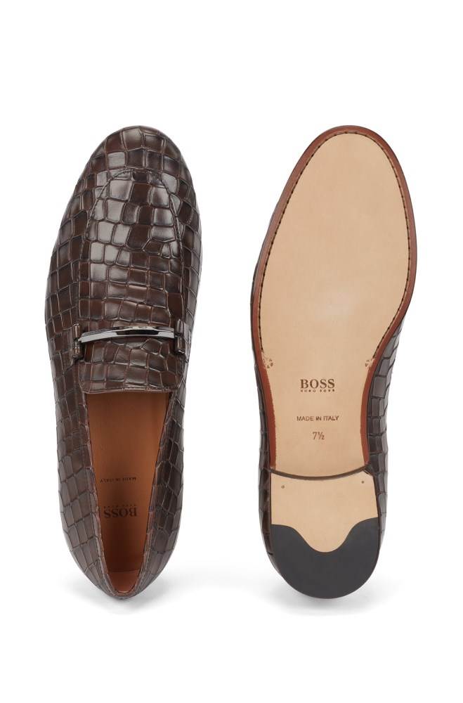 Hugo Boss Crocodile-print loafers Mørke Brune | pImyUv01