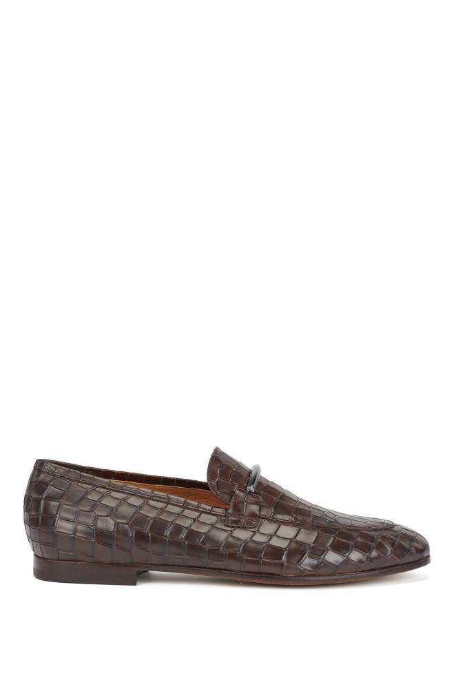 Hugo Boss Crocodile-print loafers Mørke Brune | pImyUv01