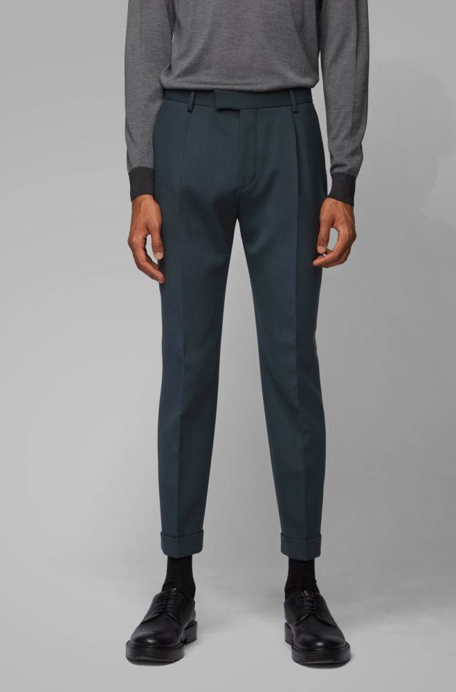 Hugo Boss Cropped tapered-fit trousers Lyse Grønn | LeYg7Ngr