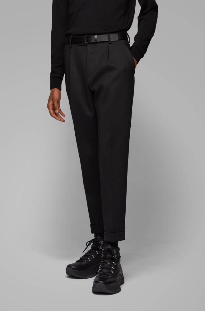 Hugo Boss Cropped tapered-fit trousers Svarte | XUtdZV42