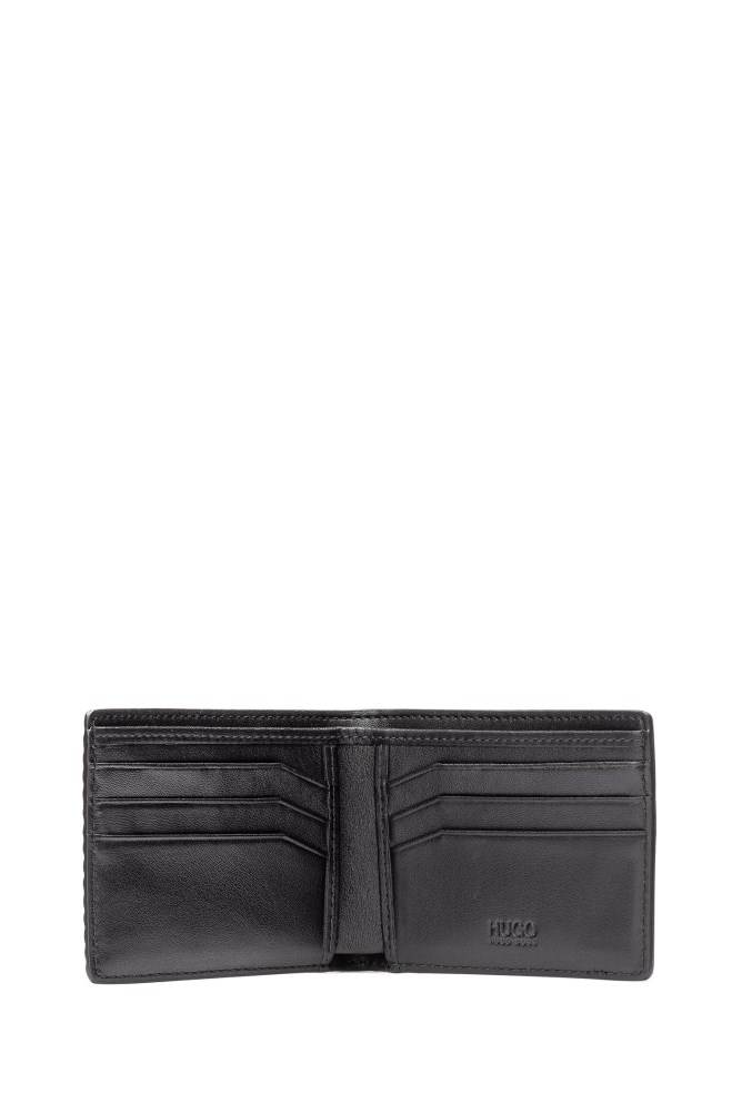 Hugo Boss Diamond-embossed billfold wallet Svarte | iQKUWsth