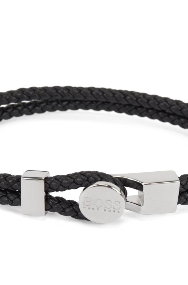 Hugo Boss Double braided-leather cuff Svarte | UJReJEDz