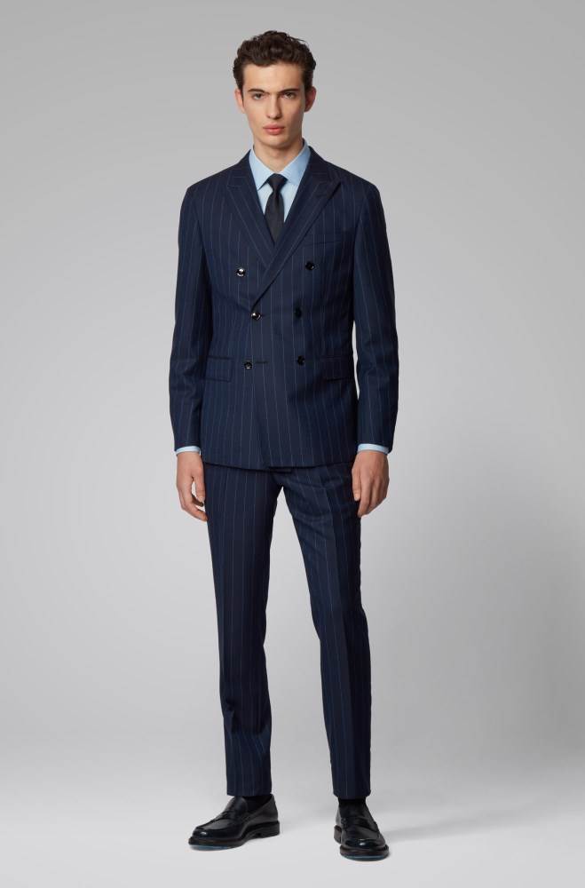 Hugo Boss Double-breasted slim-fit suit Mørke Blå | j9XcuyRN