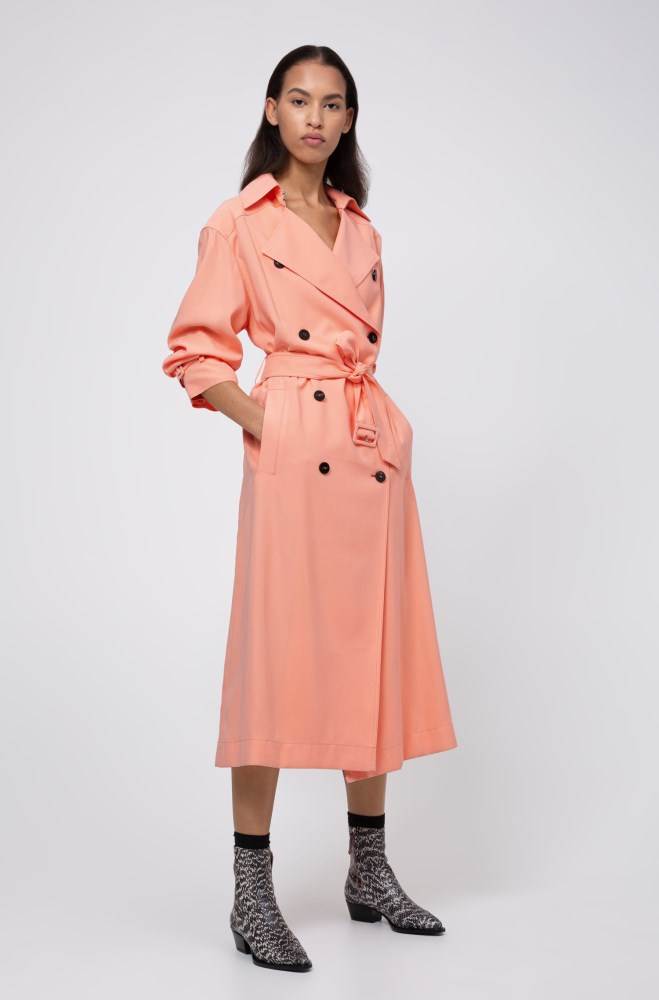 Hugo Boss Double-breasted trench coat Lyse Oransje | qlJjBRNY