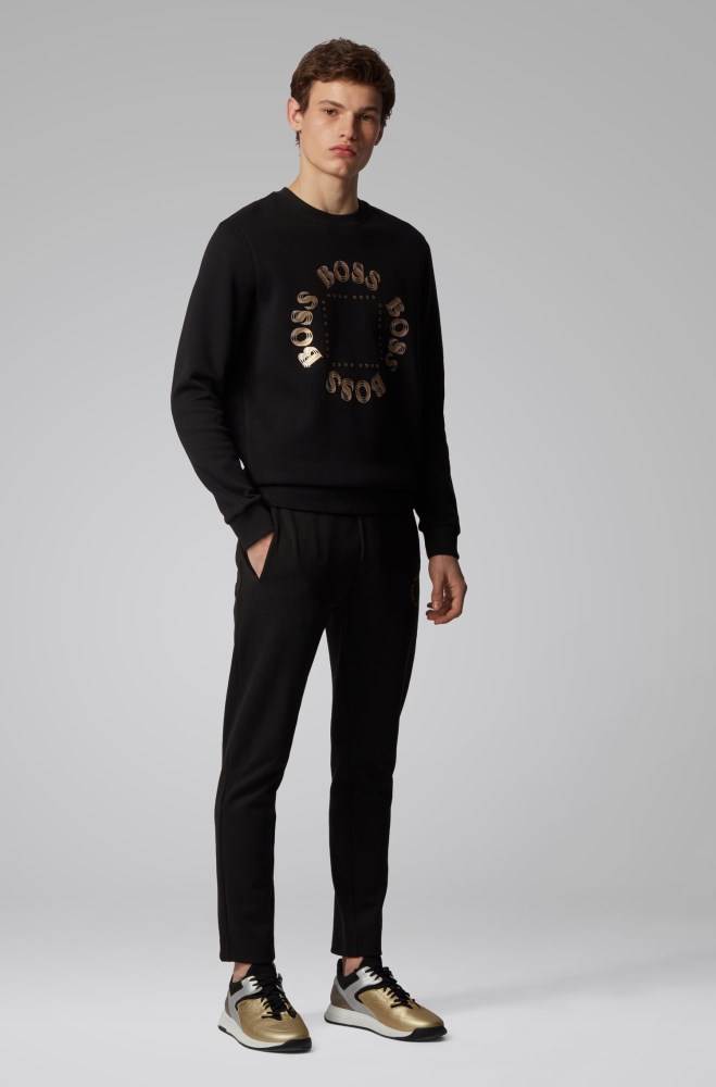 Hugo Boss Double-faced sweatshirt Svarte | B4JZ2xIV