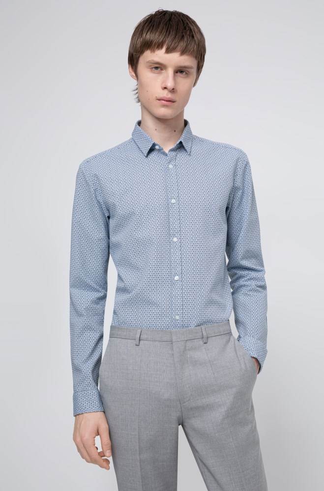 Hugo Boss Extra-slim-fit cotton-canvas shirt Lyse Blå | CTRF2hUr