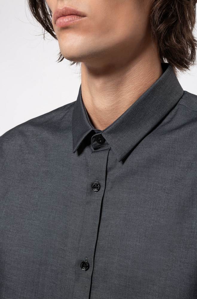 Hugo Boss Extra-slim-fit cotton shirt Mørke Grå | IYBAEQWo