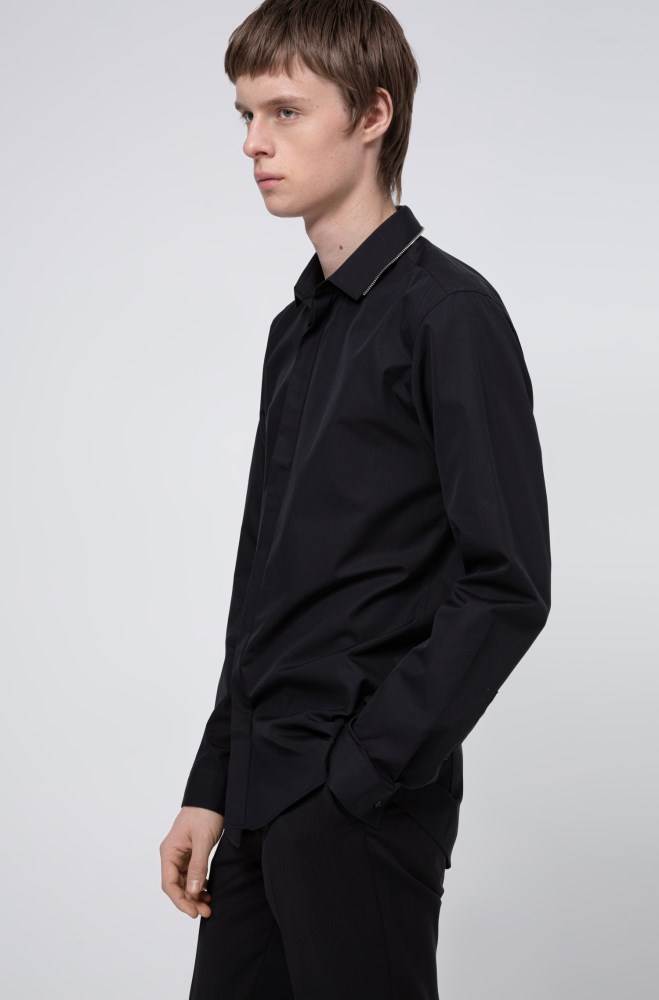 Hugo Boss Extra-slim-fit cotton shirt Svarte | fbFnsPo3