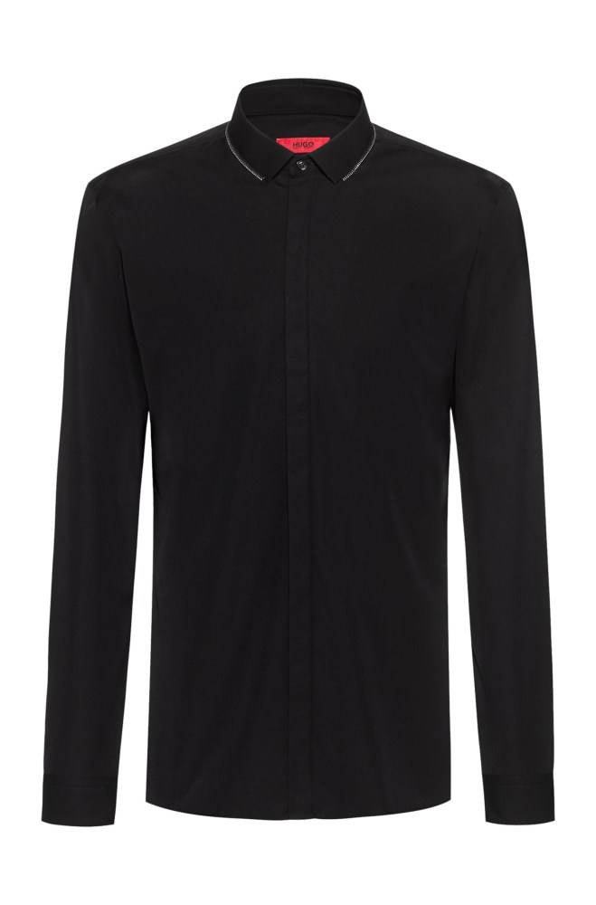 Hugo Boss Extra-slim-fit cotton shirt Svarte | fbFnsPo3