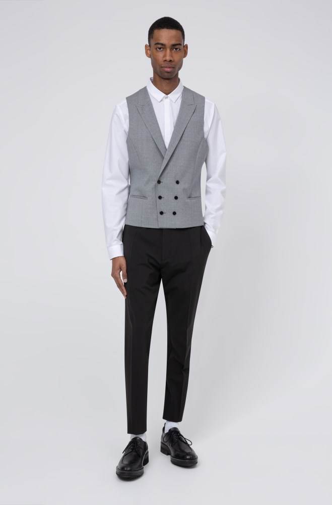 Hugo Boss Extra-slim-fit double-breasted waistcoat Lyse Grå | WtgO7kzF