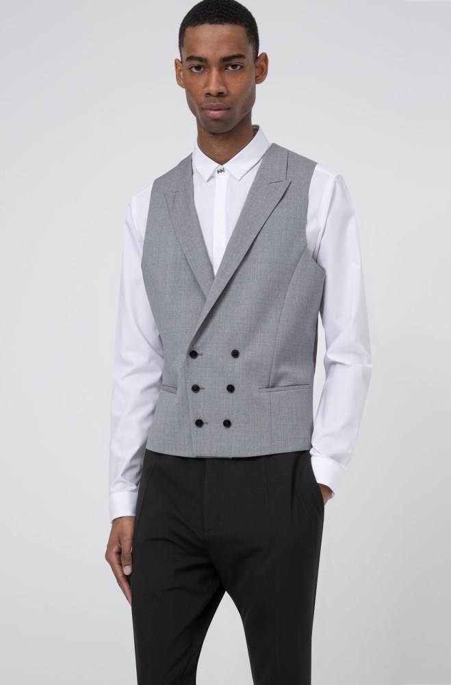 Hugo Boss Extra-slim-fit double-breasted waistcoat Lyse Grå | WtgO7kzF