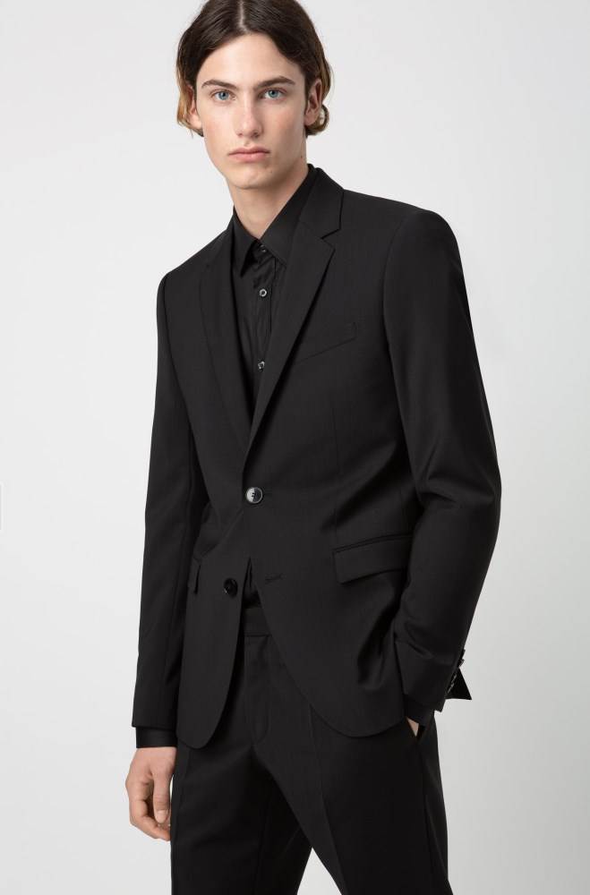 Hugo Boss Extra-slim-fit jacket Svarte | 6ukHzoNK