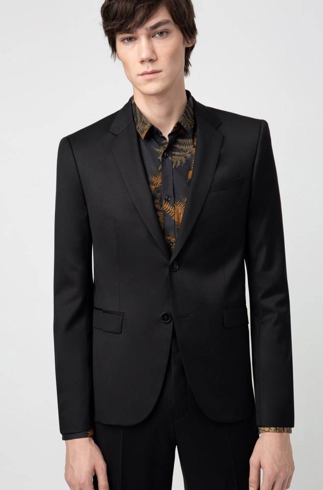 Hugo Boss Extra-slim-fit jacket Svarte | XzN9DTqW