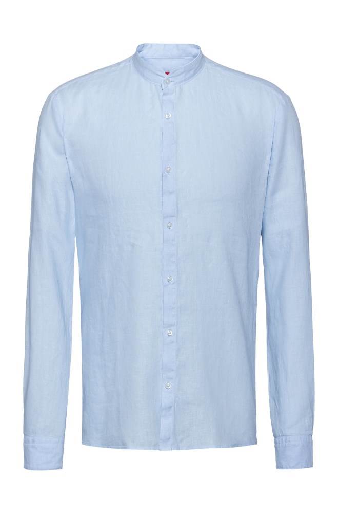 Hugo Boss Extra-slim-fit linen shirt Lyse Blå | 8sthrZho