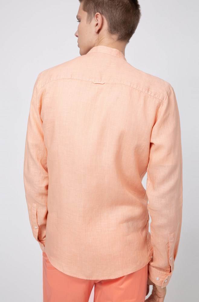 Hugo Boss Extra-slim-fit linen shirt Lyse Oransje | IekwWUnh