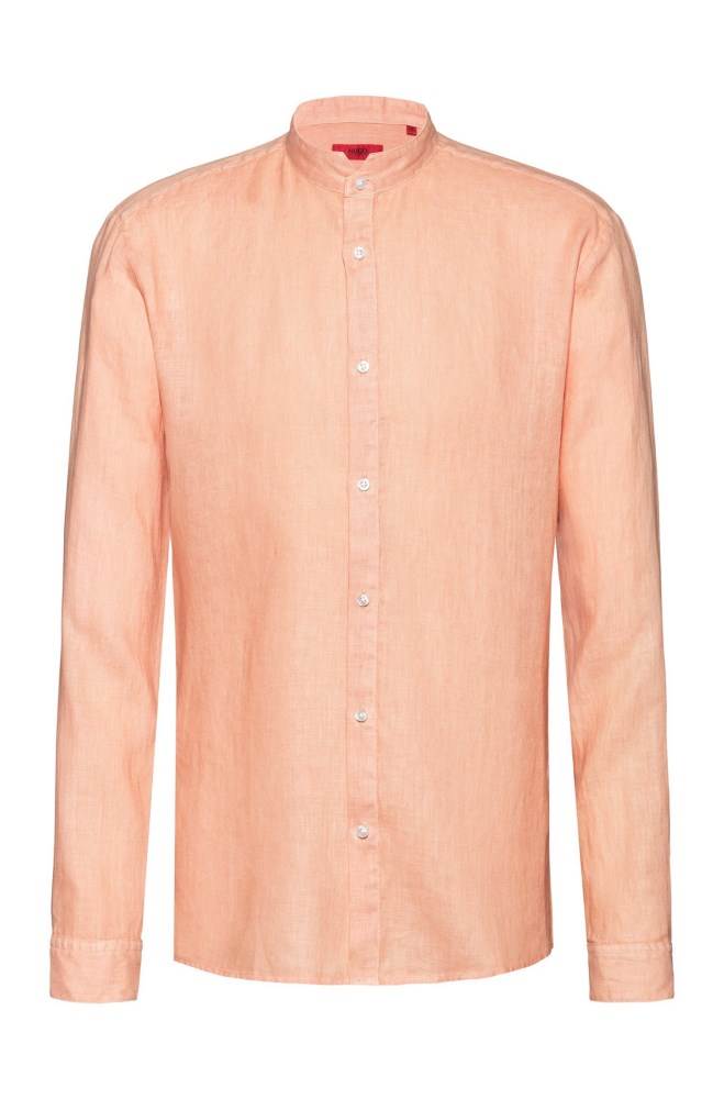 Hugo Boss Extra-slim-fit linen shirt Lyse Oransje | IekwWUnh