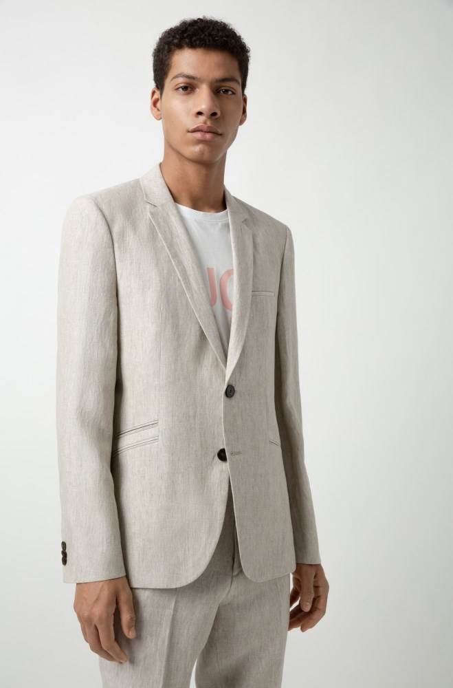 Hugo Boss Extra-slim-fit pure-linen suit Lyse Beige | EDKZL5GM