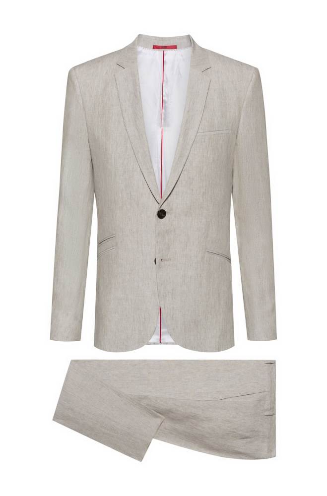 Hugo Boss Extra-slim-fit pure-linen suit Lyse Beige | EDKZL5GM