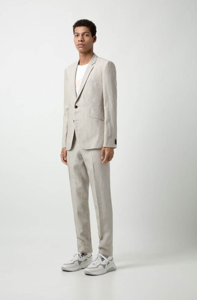 Hugo Boss Extra-slim-fit pure-linen suit Lyse Beige | EDKZL5GM