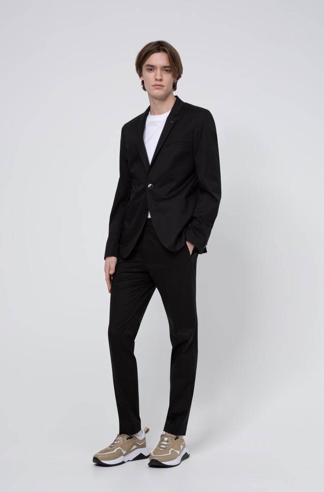 Hugo Boss Extra-slim-fit stretch-cotton jacket Svarte | cFVMvzjA