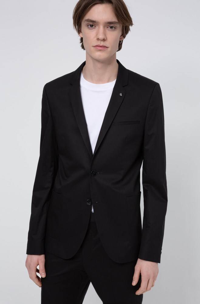 Hugo Boss Extra-slim-fit stretch-cotton jacket Svarte | cFVMvzjA