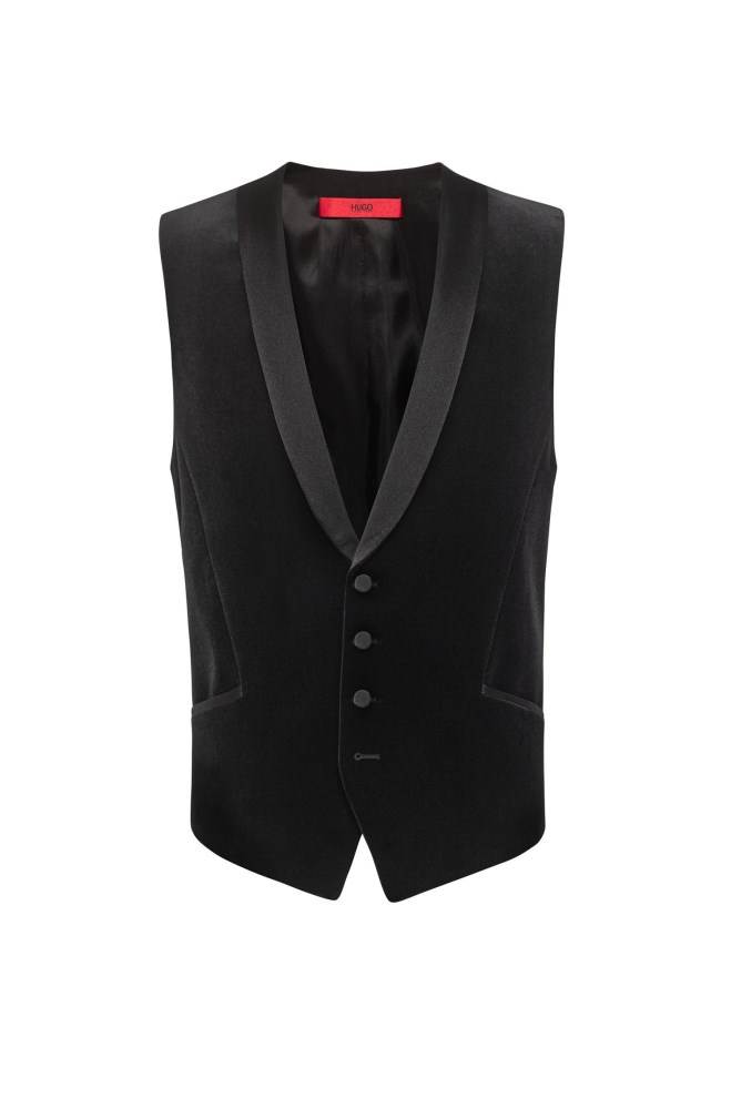 Hugo Boss Extra-slim-fit velvet waistcoat Svarte | wHisBSL8