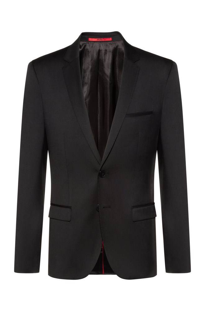 Hugo Boss Extra-slim-fit virgin-wool jacket Svarte | FJY0LWuR