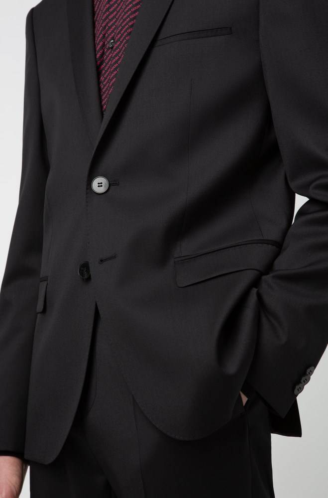 Hugo Boss Extra-slim-fit virgin-wool jacket Svarte | KMgIUsYu