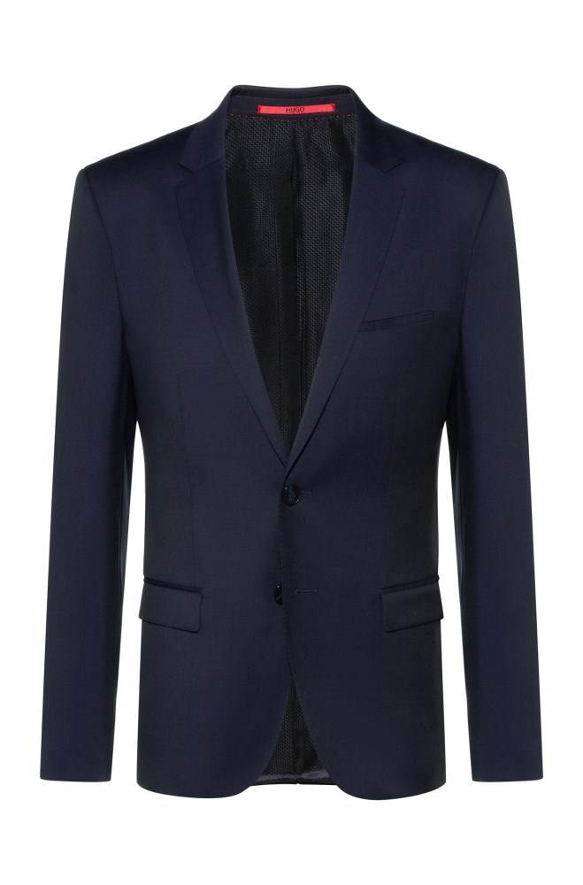 Hugo Boss Extra-slim-fit virgin-wool jacket Mørke Blå | O0NoqaR8