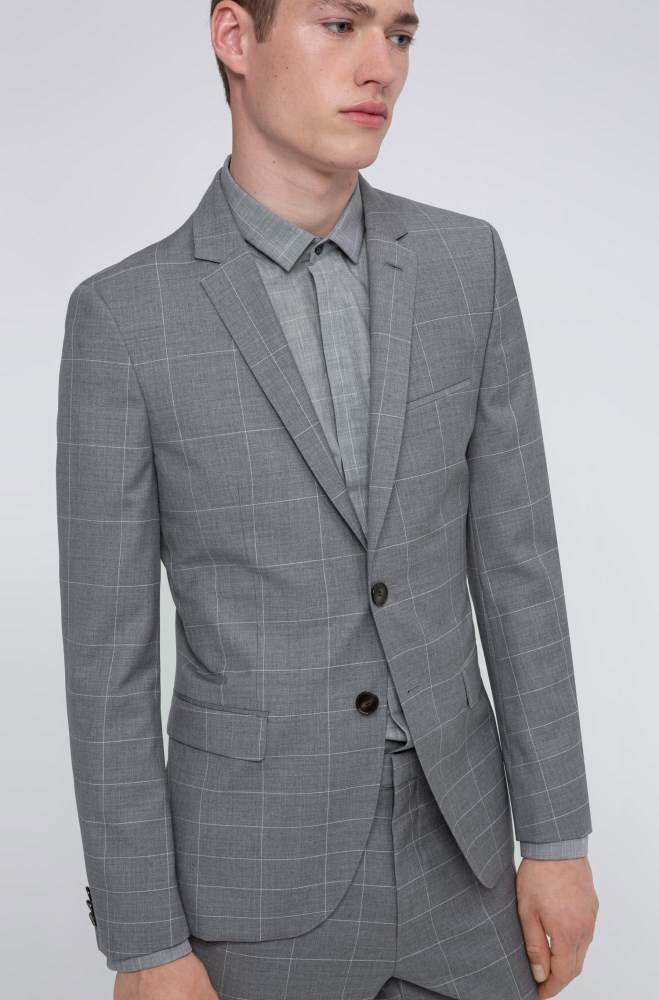 Hugo Boss Extra-slim-fit virgin-wool suit Lyse Grå | WskJp7zl