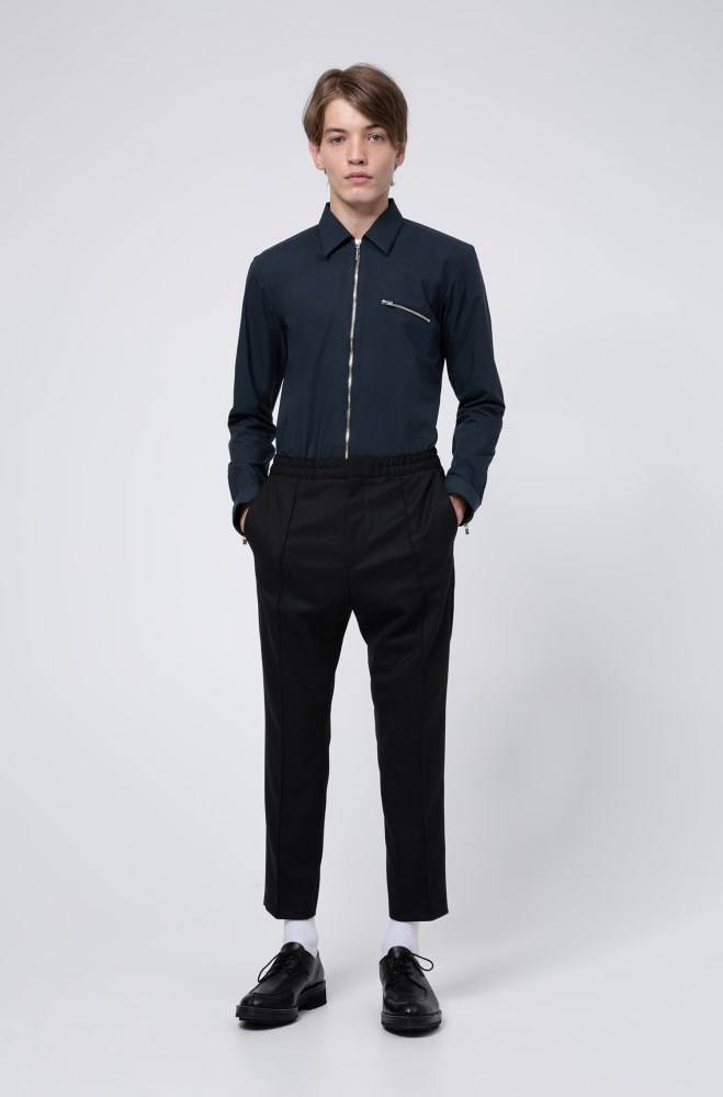 Hugo Boss Extra-slim-fit zip-through shirt Mørke Blå | VveTjOPr