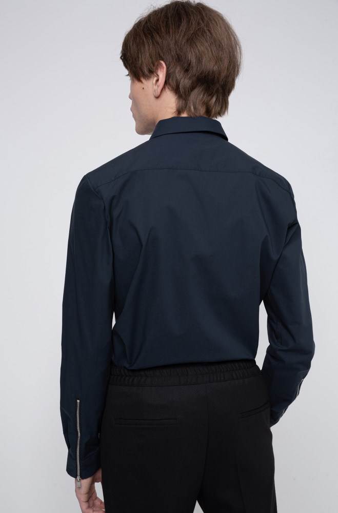 Hugo Boss Extra-slim-fit zip-through shirt Mørke Blå | VveTjOPr