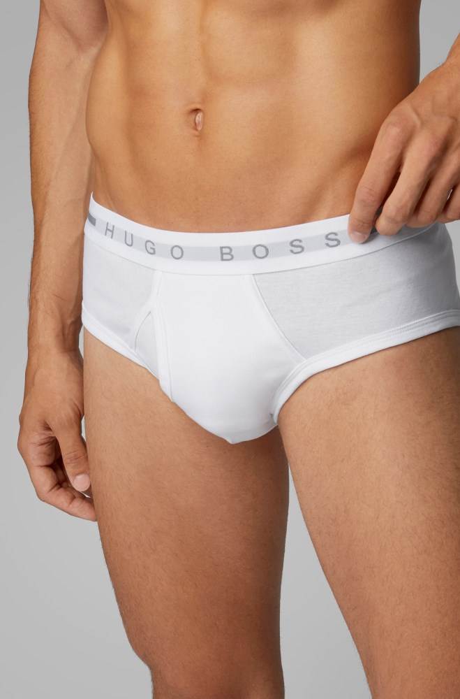 Hugo Boss Finely ribbed cotton briefs Hvite | 2I6Dsq45