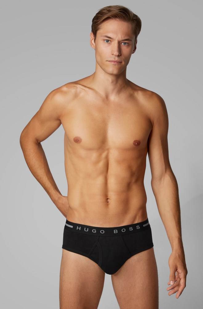 Hugo Boss Finely ribbed cotton briefs Svarte | nQTOyXns