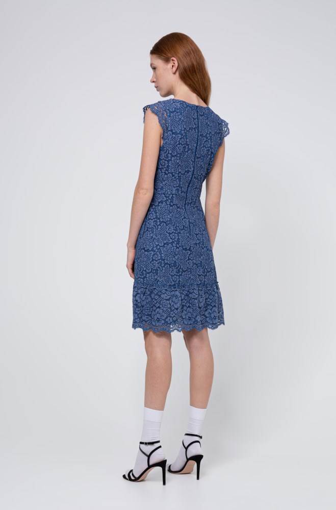 Hugo Boss Floral-lace dress Blå | YO4AdhNL