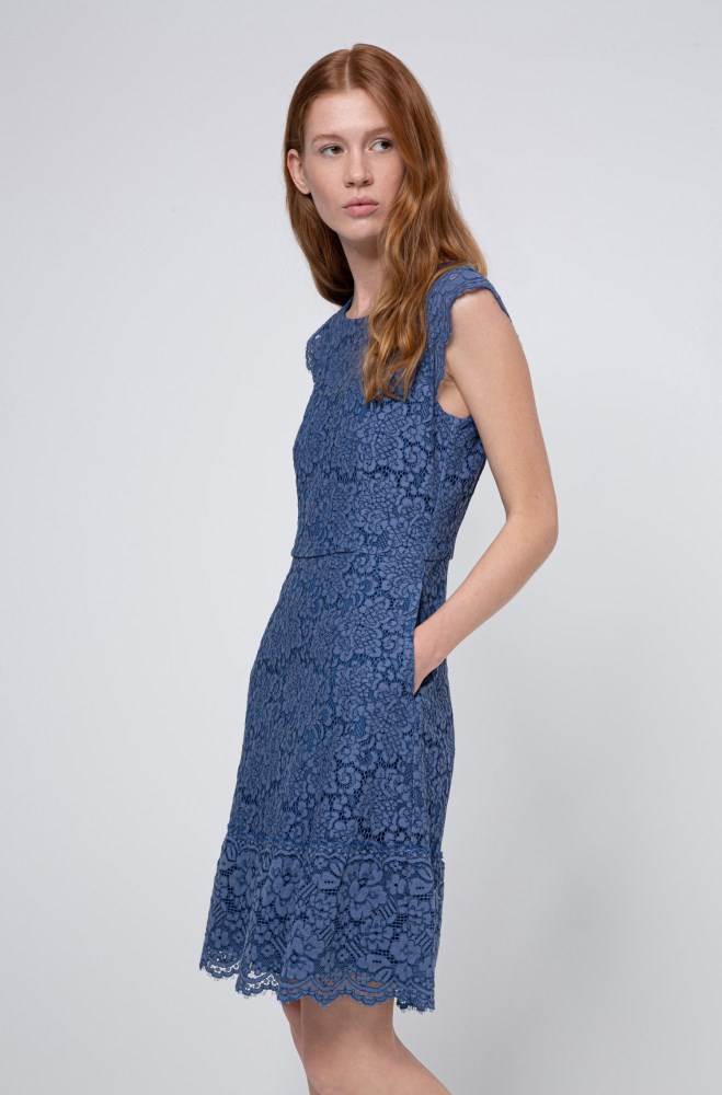 Hugo Boss Floral-lace dress Blå | YO4AdhNL