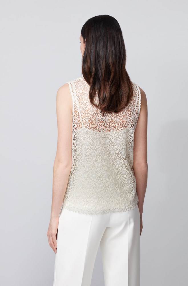 Hugo Boss Floral-lace sleeveless top Hvite | 7aehsrpj