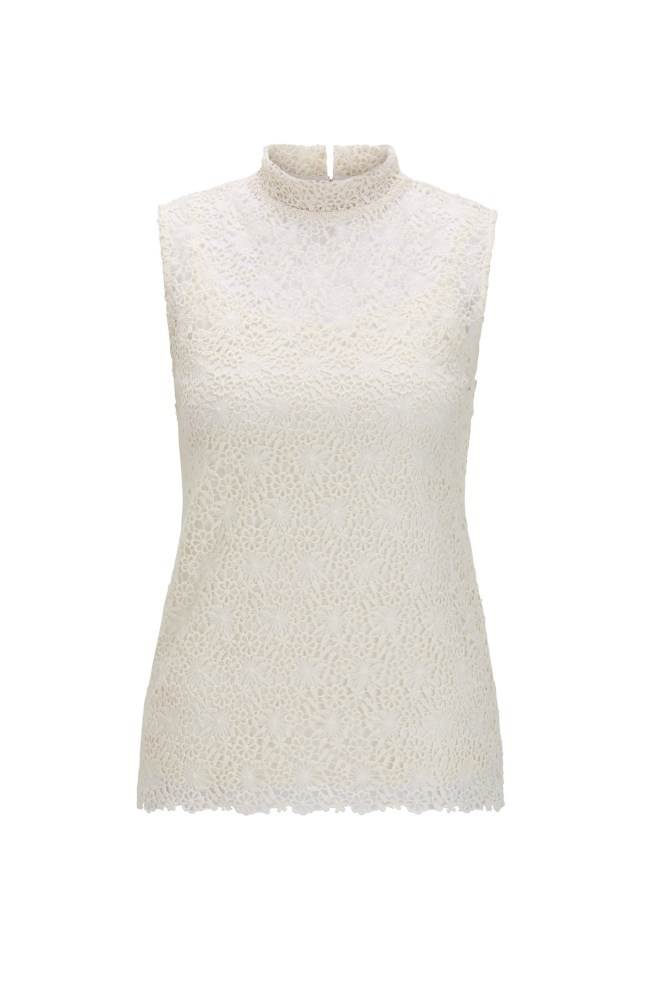 Hugo Boss Floral-lace sleeveless top Hvite | 7aehsrpj