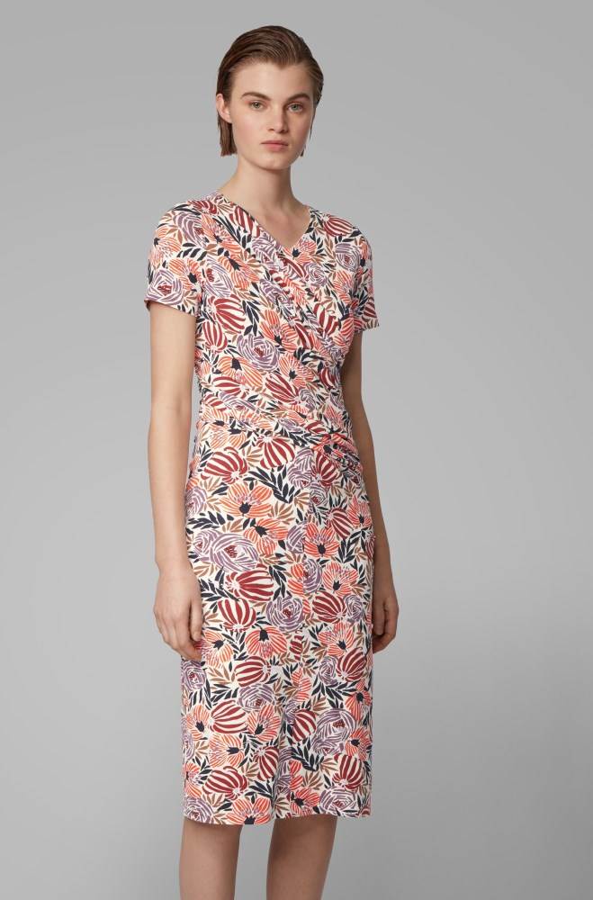 Hugo Boss Floral-print jersey dress Patterned | HPQeo0Qj