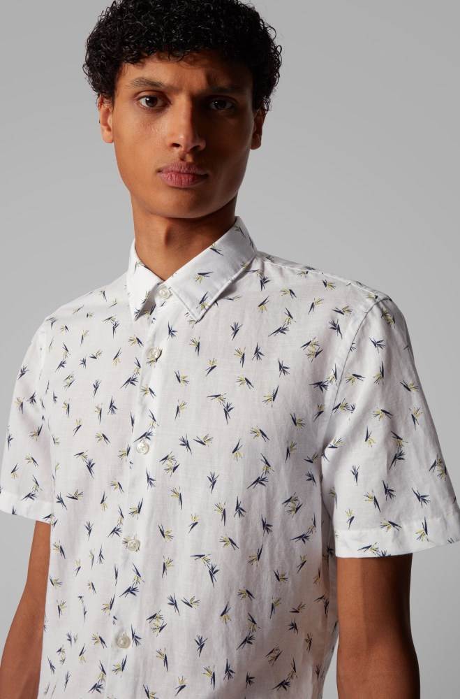 Hugo Boss Floral-print shirt Gul | TSubu4ik