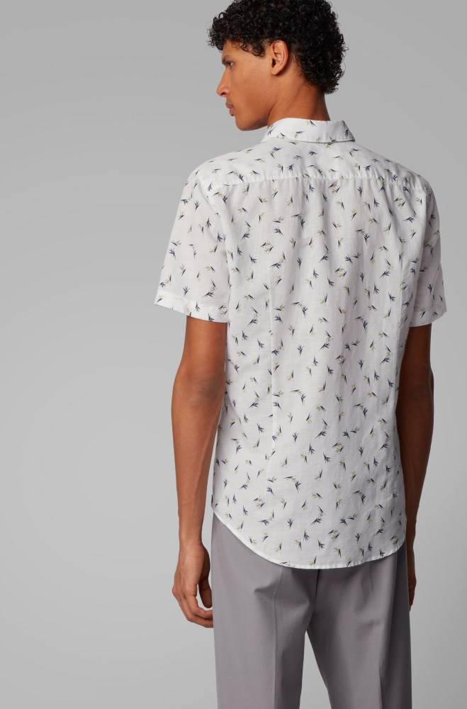 Hugo Boss Floral-print shirt Gul | TSubu4ik