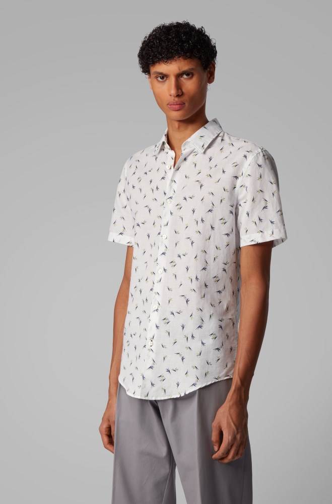 Hugo Boss Floral-print shirt Gul | TSubu4ik