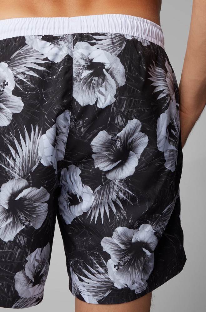 Hugo Boss Floral-print swim shorts Mørke Grå | Wiz5OmuI