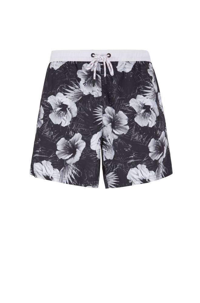 Hugo Boss Floral-print swim shorts Mørke Grå | Wiz5OmuI