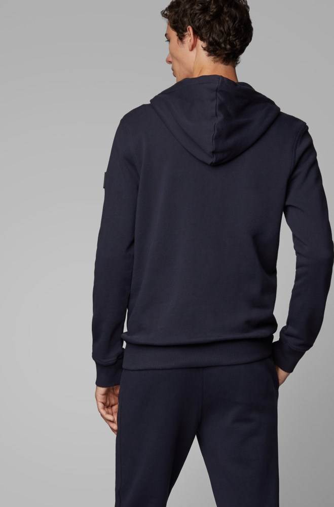 Hugo Boss French-terry hooded jacket Mørke Blå | VnlLcfJs